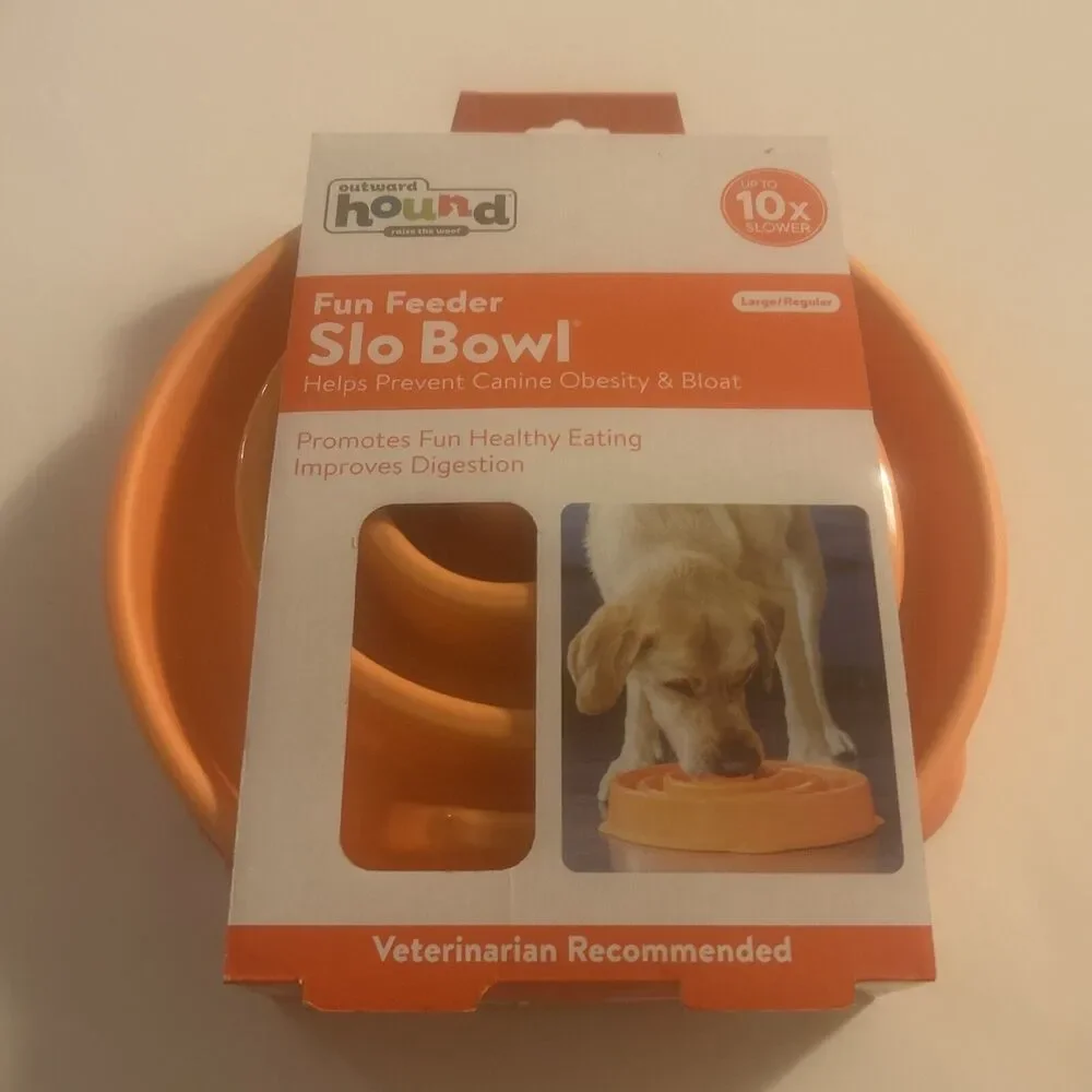 New Outward Hound Fun Feeder Slo Bowl-Holds 4 Cups-Orange-Dogs Eat 10x Slower